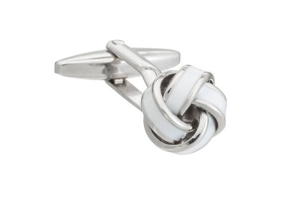 White Enamel Knot Cufflinks by Elizabeth Parker