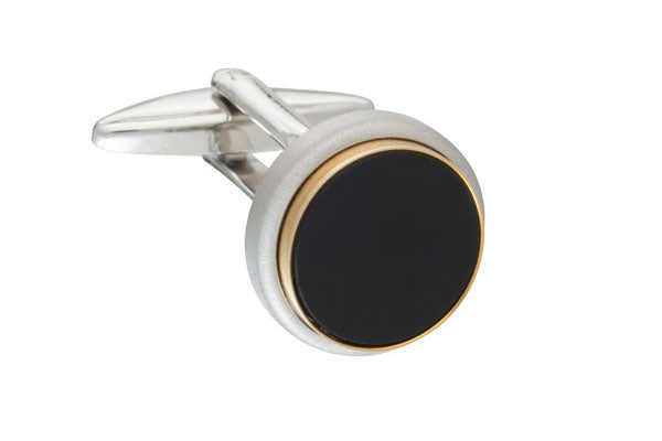 Black Onyx Brushed Metal Round Cufflinks By Elizabeth Parker