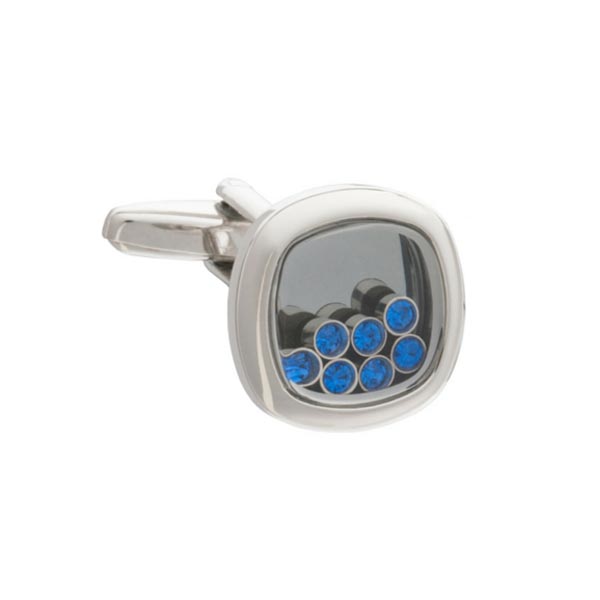 Lucky Seven Blue Crystal Cufflinks by Elizabeth Parker