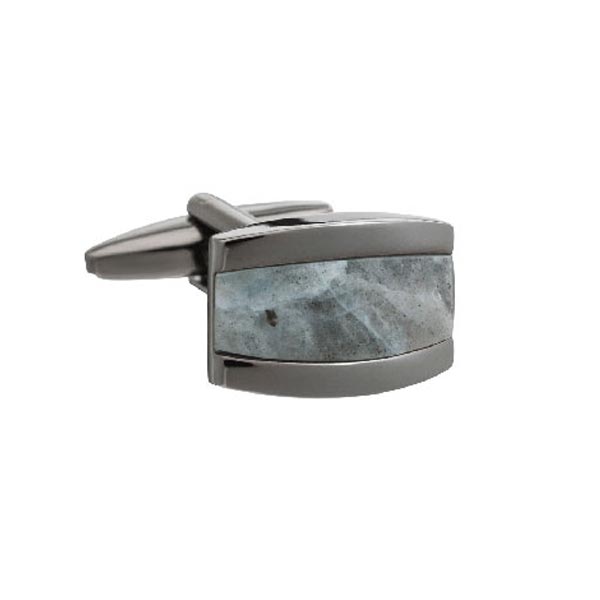 Gun Metal Colour My World Rectangular Cufflinks with Grey Jasper Centre by Elizabeth Parker