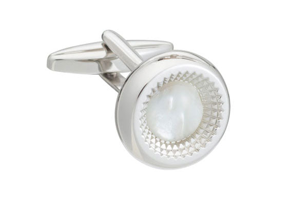 Inverted round mother of pearl cufflinks by Elizabeth Parker