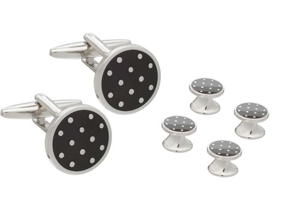 Black Enamel Polka Dot Cufflinks and Dress Stud Set By Elizabeth Parker