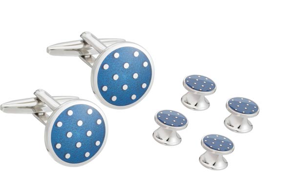 Blue Enamel Polka Dot Round Cufflinks and Dress Studs Set by Elizabeth Parker