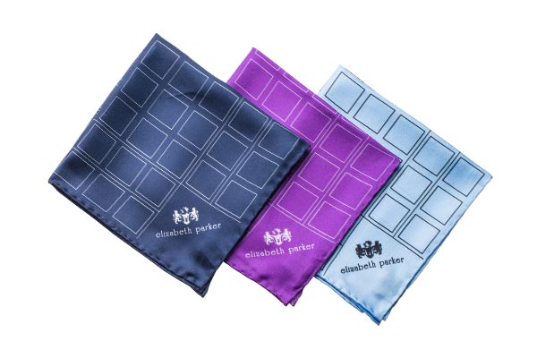 Check Grid Silk Pocket Square Range by Elizabeth Parker