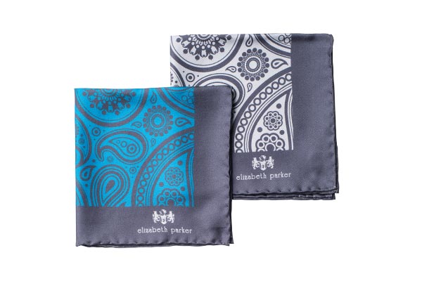 Paisley Swirl Silk Pocket Square Range by Elizabeth Parker