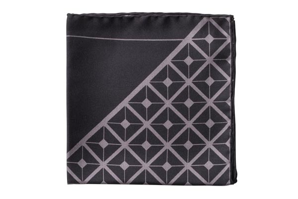 Diagonal Square Black and Grey Silk Pocket Square By Elizabeth Parker