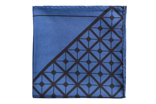 Diagonal Square Black and Navy Silk Pocket Square By Elizabeth Parker