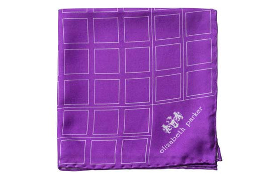 Check Grid Purple Silk Pocket Square by Elizabeth Parker