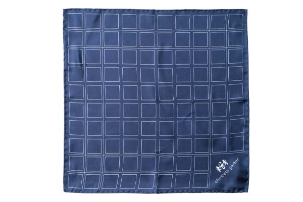 Check Grid Navy Silk Pocket Square by Elizabeth Parker