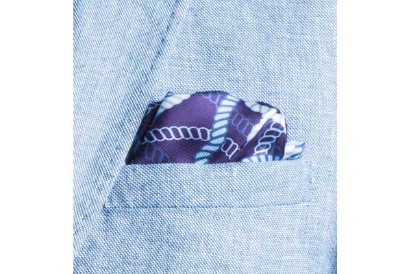 Blue and White Rope Twist Silk Pocket Square By Elizabeth Parker