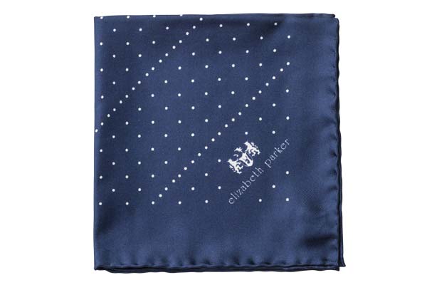 Navy Multi Dotty Silk Pocket Square by Elizabeth Parker